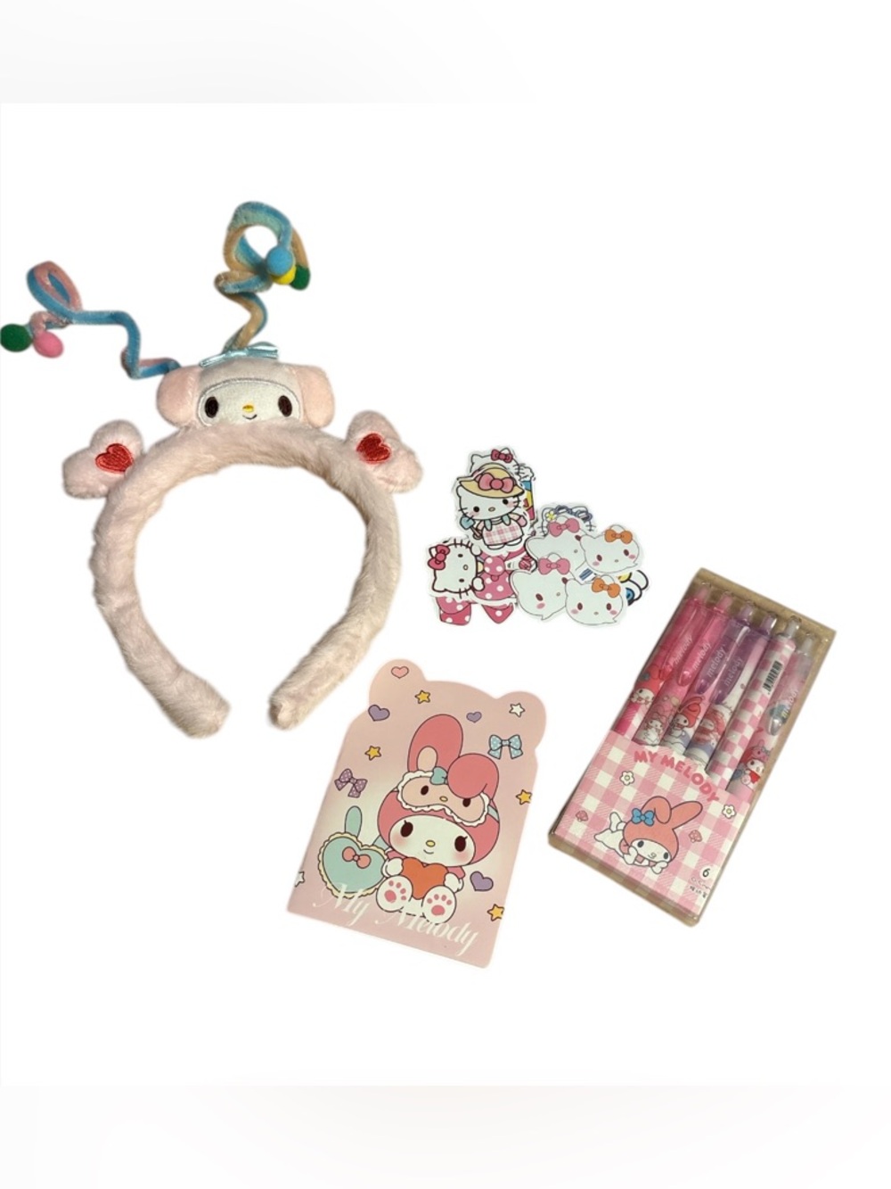 Sanrio My Melody Plush Pink Headband with Pink Gel Pens & Stationery Set